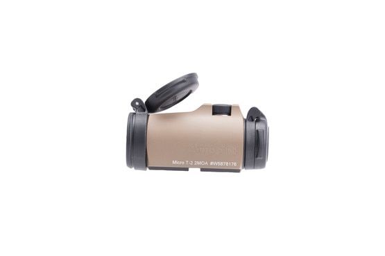 Aimpoint Micro T-2 red dot sight with flip-up covers and durable FDE finish